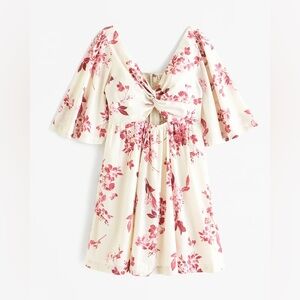 Abercrombie & Fitch Cutout Poplin Short Sleeve Mini Dress Cream Pink Floral